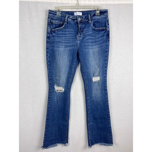 Kancan Jeans Mia Baby Boot Cut Denim Distressed Frayed Boho Casual Fall Capsule - Picture 1 of 7